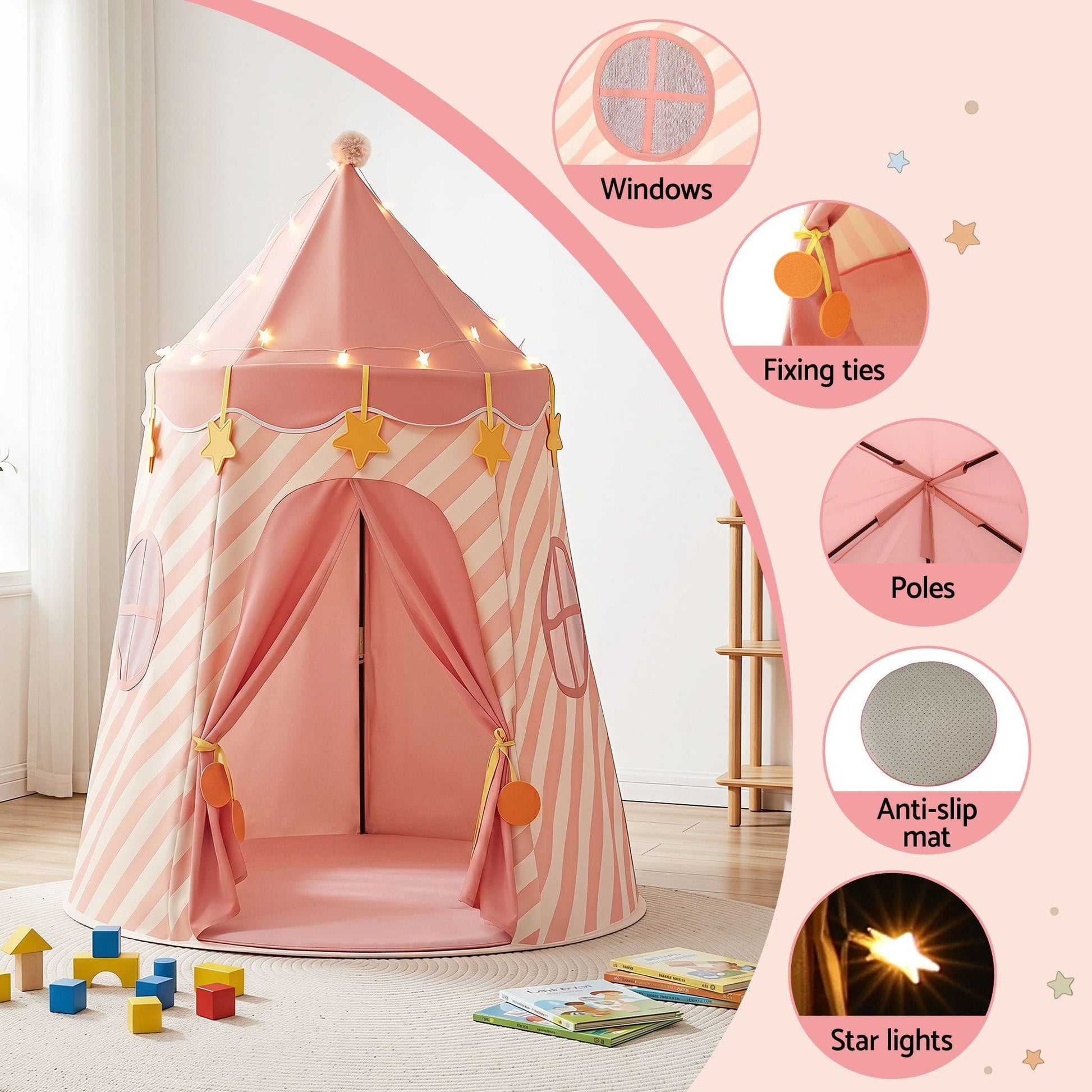 Alona.com.au Baby & Kids > Baby & Kid's Toys > Pretend Play Keezi Kids Play Tent with Star Lights and Window Carry Bag 116cmx153cm Playhouse