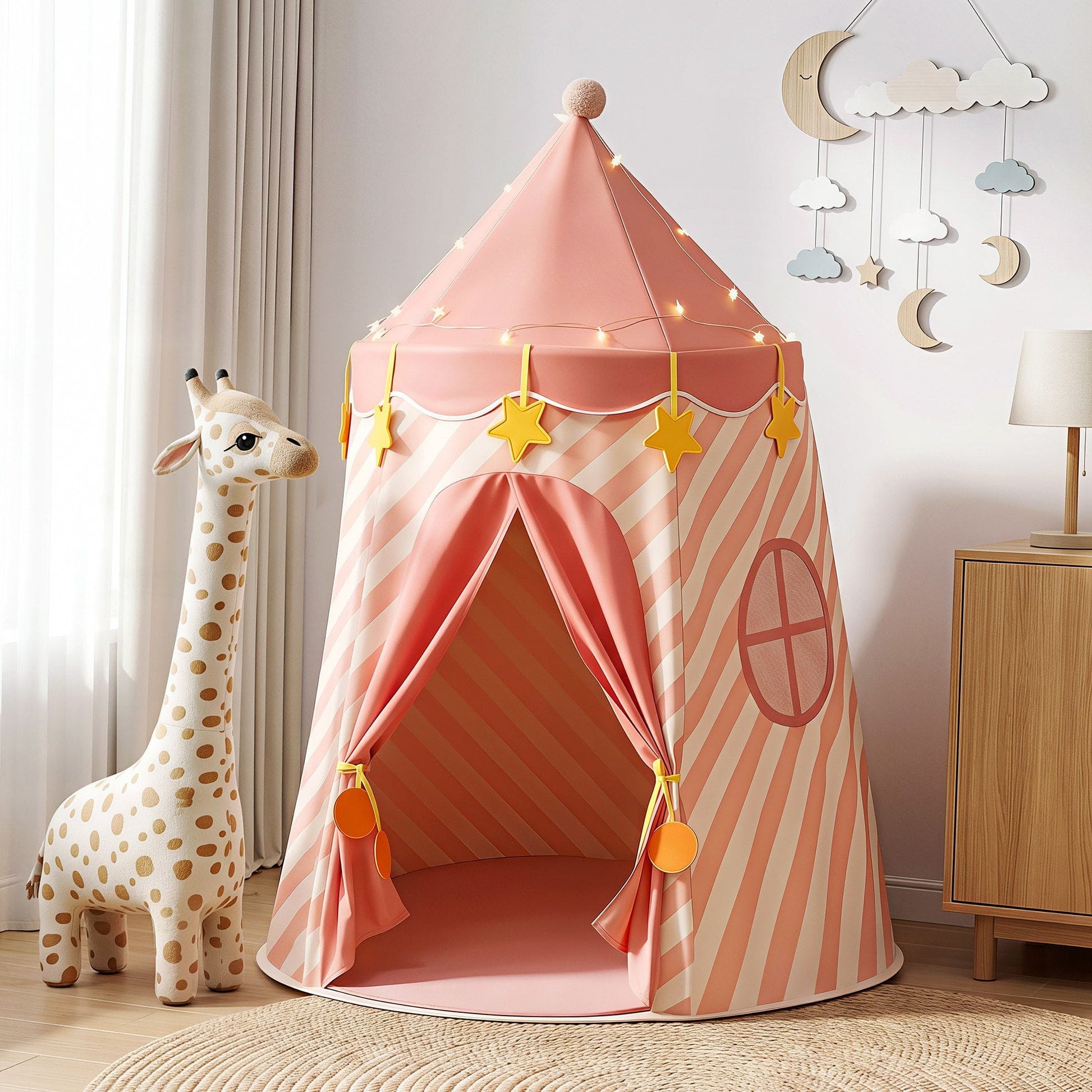 Alona.com.au Baby & Kids > Baby & Kid's Toys > Pretend Play Keezi Kids Play Tent with Star Lights and Window Carry Bag 116cmx153cm Playhouse