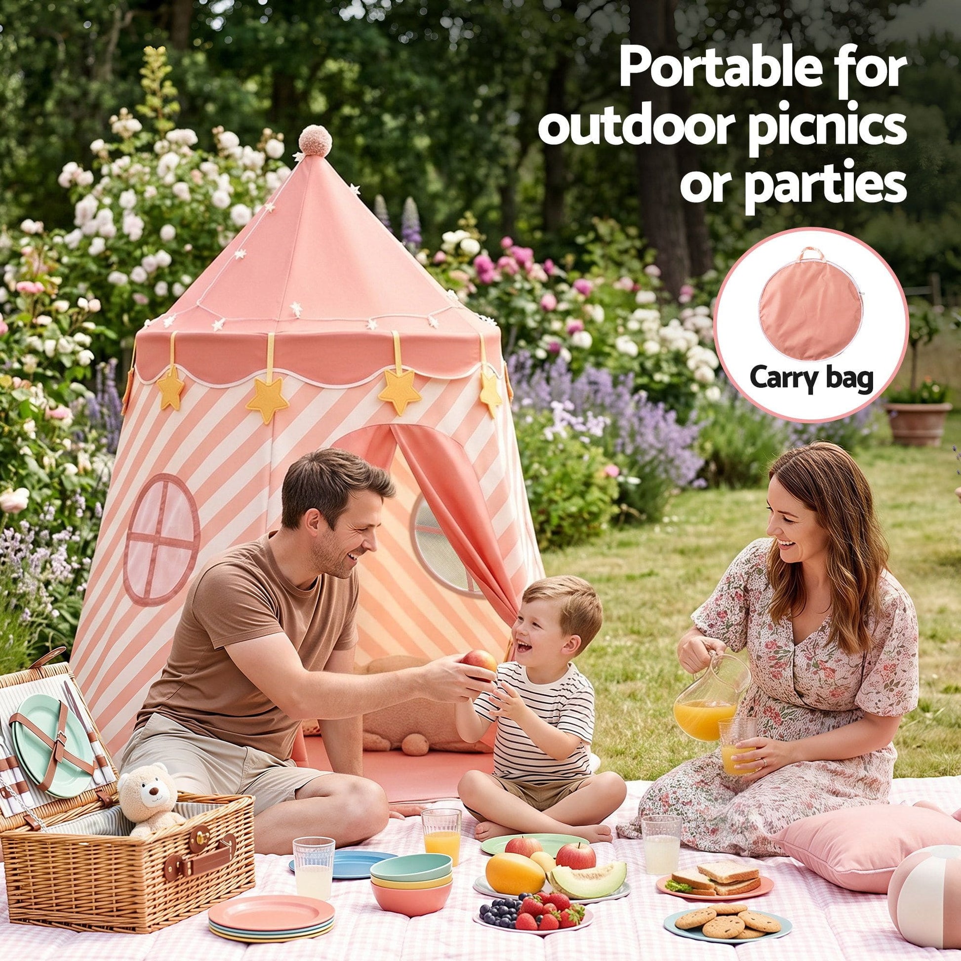 Alona.com.au Baby & Kids > Baby & Kid's Toys > Pretend Play Keezi Kids Play Tent with Star Lights and Window Carry Bag 116cmx153cm Playhouse