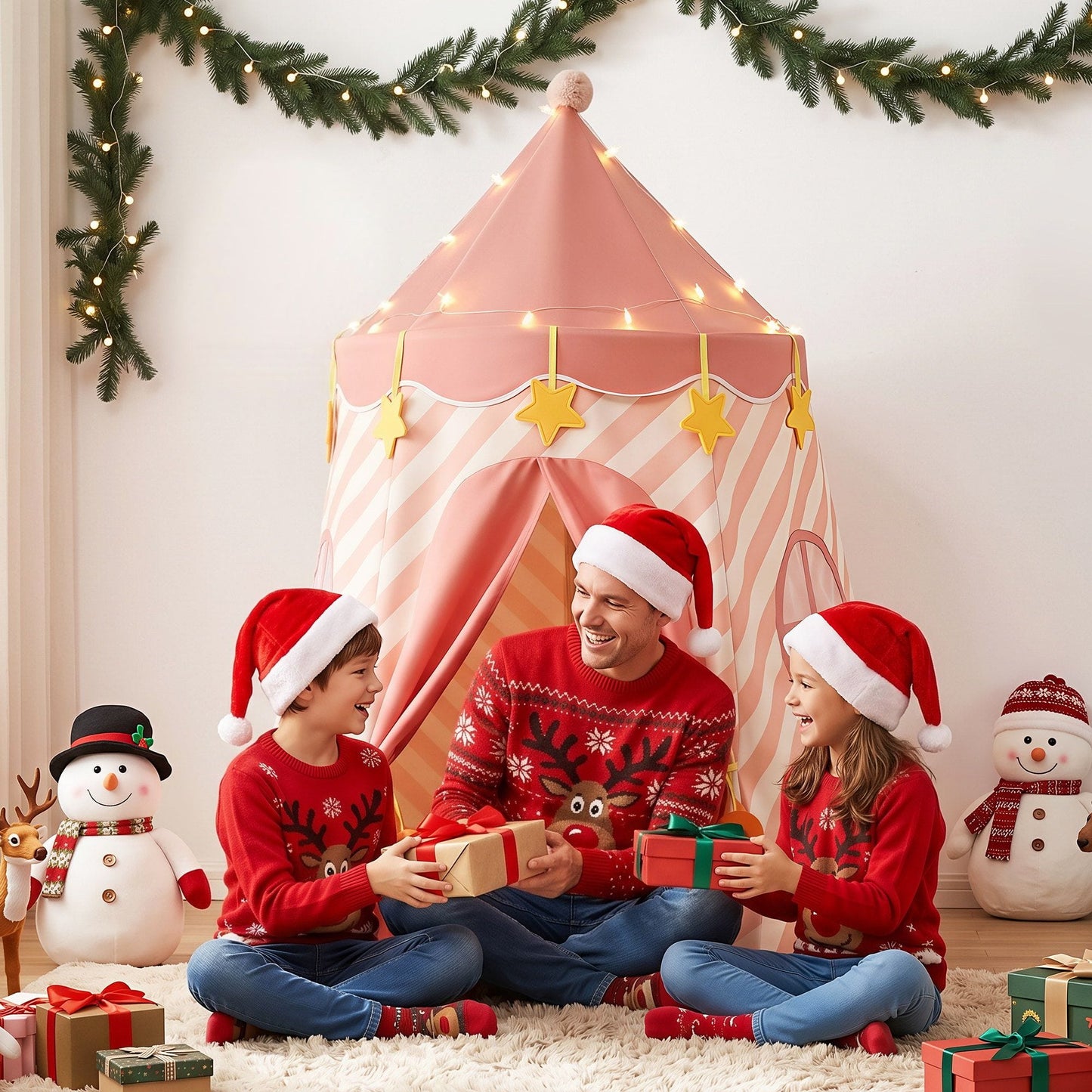 Alona.com.au Baby & Kids > Baby & Kid's Toys > Pretend Play Keezi Kids Play Tent with Star Lights and Window Carry Bag 116cmx153cm Playhouse