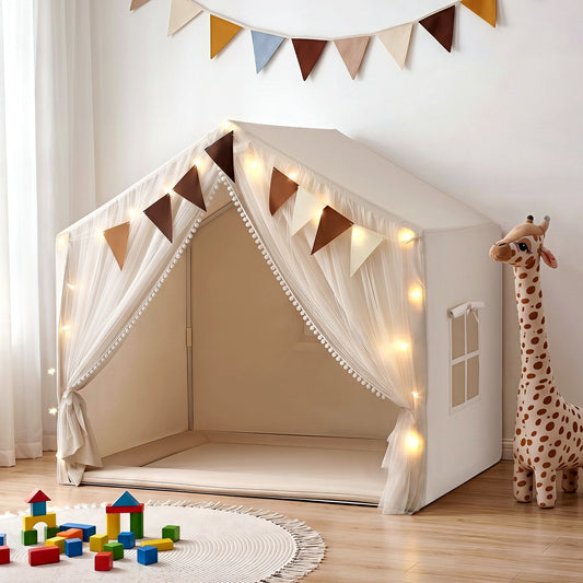 Alona.com.au Baby & Kids > Baby & Kid's Toys > Pretend Play Keezi Kids Play Tent with Star Lights Windows Flag 144cmx95cm Playhouse