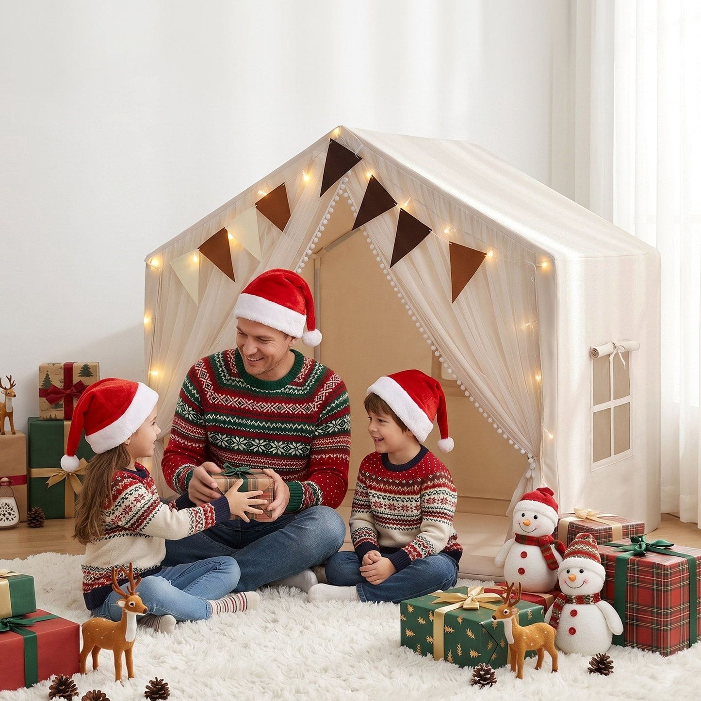 Alona.com.au Baby & Kids > Baby & Kid's Toys > Pretend Play Keezi Kids Play Tent with Star Lights Windows Flag 144cmx95cm Playhouse