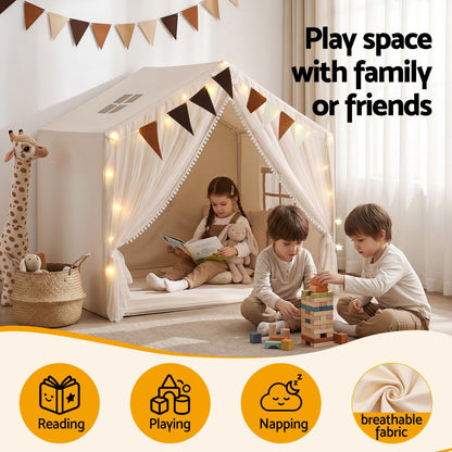 Alona.com.au Baby & Kids > Baby & Kid's Toys > Pretend Play Keezi Kids Play Tent with Star Lights Windows Flag 144cmx95cm Playhouse