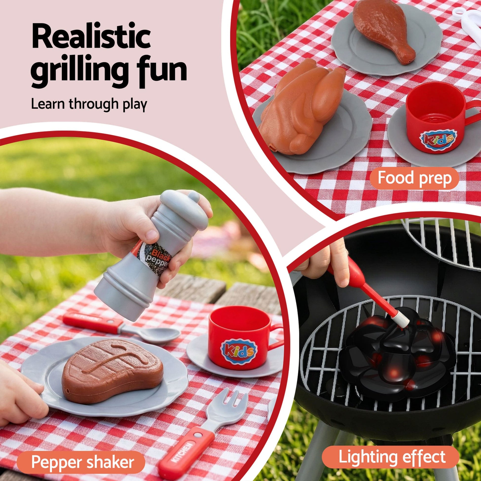 Alona.com.au Baby & Kids > Baby & Kid's Toys > Pretend Play Keezi Kids Pretend Kitchen BBQ Playset Role Play Toy with charcoal Play Food Cup