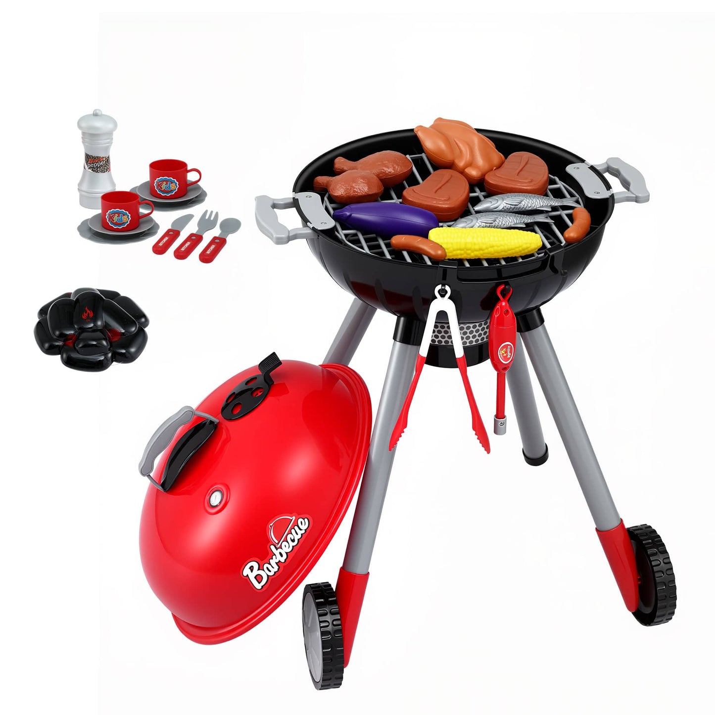 Alona.com.au Baby & Kids > Baby & Kid's Toys > Pretend Play Keezi Kids Pretend Kitchen BBQ Playset Role Play Toy with charcoal Play Food Cup