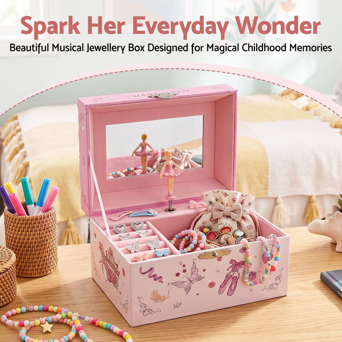 Alona.com.au Baby & Kids > Kid's Furniture > Toy Boxes Keezi Kids Jewellery Box Organiser for Girls Kids Music Box Princess Pink