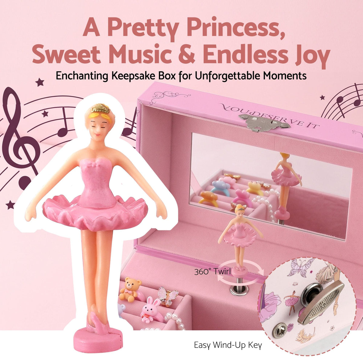 Alona.com.au Baby & Kids > Kid's Furniture > Toy Boxes Keezi Kids Jewellery Box Organiser for Girls Kids Music Box Princess Pink