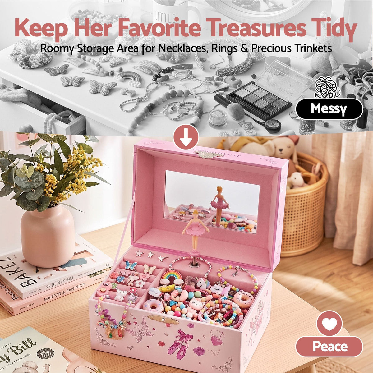Alona.com.au Baby & Kids > Kid's Furniture > Toy Boxes Keezi Kids Jewellery Box Organiser for Girls Kids Music Box Princess Pink