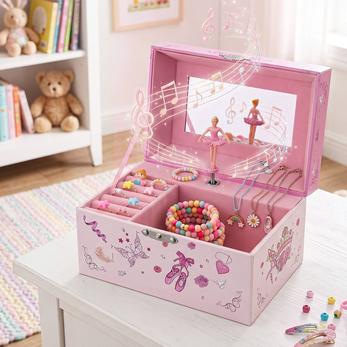 Alona.com.au Baby & Kids > Kid's Furniture > Toy Boxes Keezi Kids Jewellery Box Organiser for Girls Kids Music Box Princess Pink