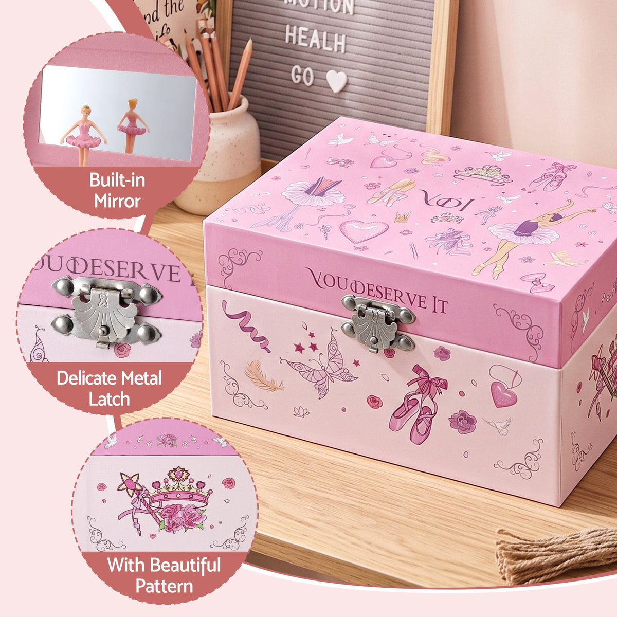 Alona.com.au Baby & Kids > Kid's Furniture > Toy Boxes Keezi Kids Jewellery Box Organiser for Girls Kids Music Box Princess Pink