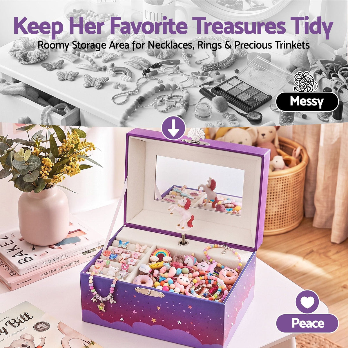 Alona.com.au Baby & Kids > Kid's Furniture > Toy Boxes Keezi Kids Jewellery Box Organiser for Girls Kids Music Box Unicorn Purple