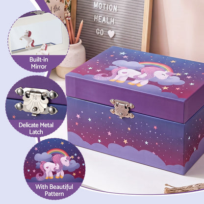 Alona.com.au Baby & Kids > Kid's Furniture > Toy Boxes Keezi Kids Jewellery Box Organiser for Girls Kids Music Box Unicorn Purple
