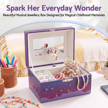 Alona.com.au Baby & Kids > Kid's Furniture > Toy Boxes Keezi Kids Jewellery Box Organiser for Girls Kids Music Box Unicorn Purple