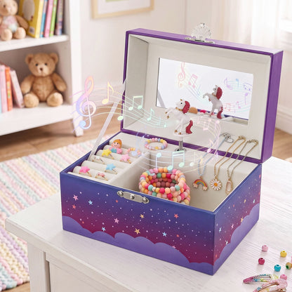 Alona.com.au Baby & Kids > Kid's Furniture > Toy Boxes Keezi Kids Jewellery Box Organiser for Girls Kids Music Box Unicorn Purple