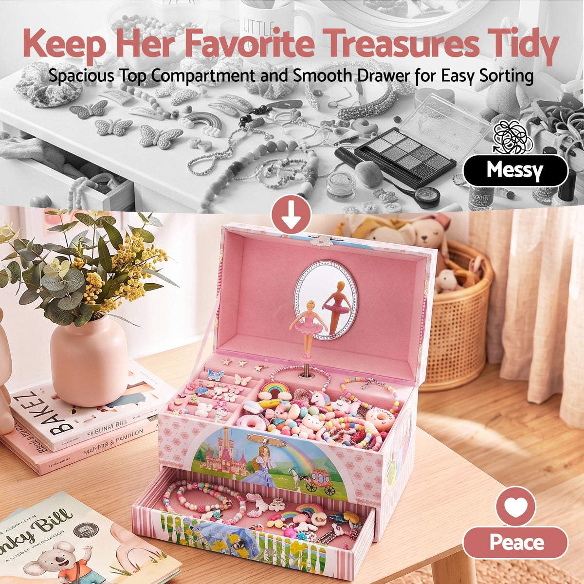 Alona.com.au Baby & Kids > Kid's Furniture > Toy Boxes Keezi Kids Jewellery Box Organiser for Girls Kids Music Box with Drawer