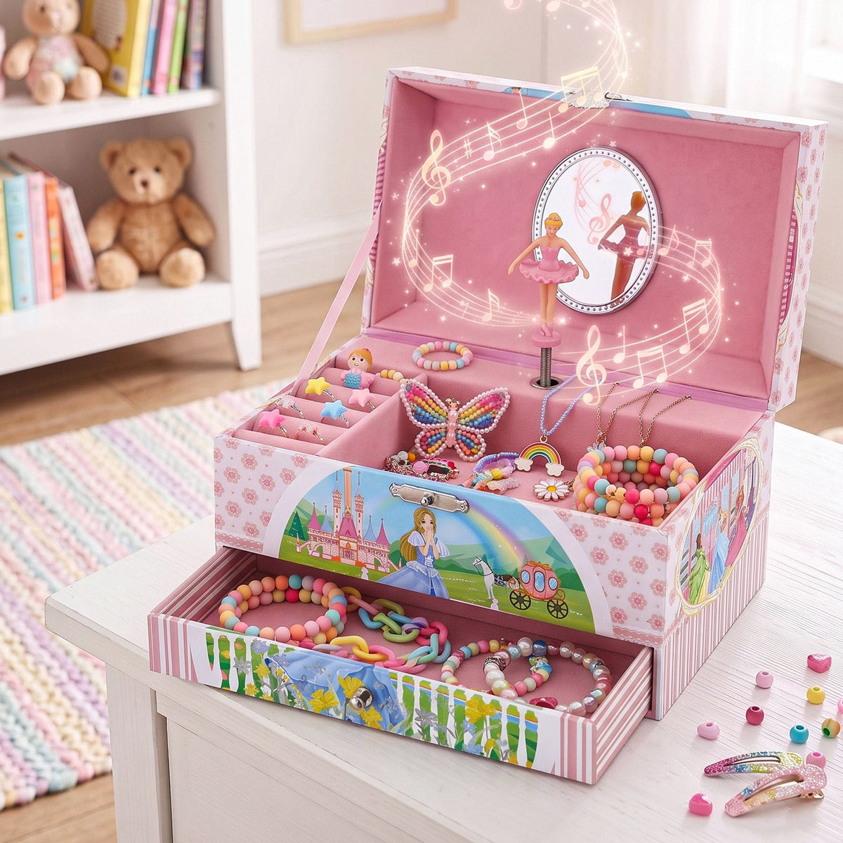 Alona.com.au Baby & Kids > Kid's Furniture > Toy Boxes Keezi Kids Jewellery Box Organiser for Girls Kids Music Box with Drawer