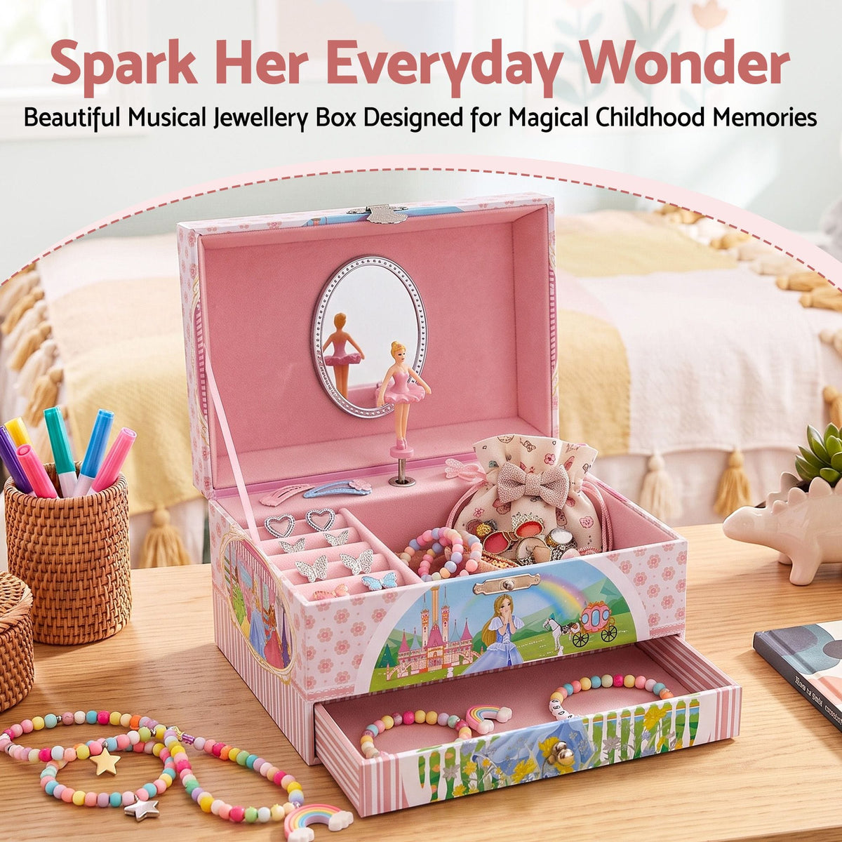 Alona.com.au Baby & Kids > Kid's Furniture > Toy Boxes Keezi Kids Jewellery Box Organiser for Girls Kids Music Box with Drawer