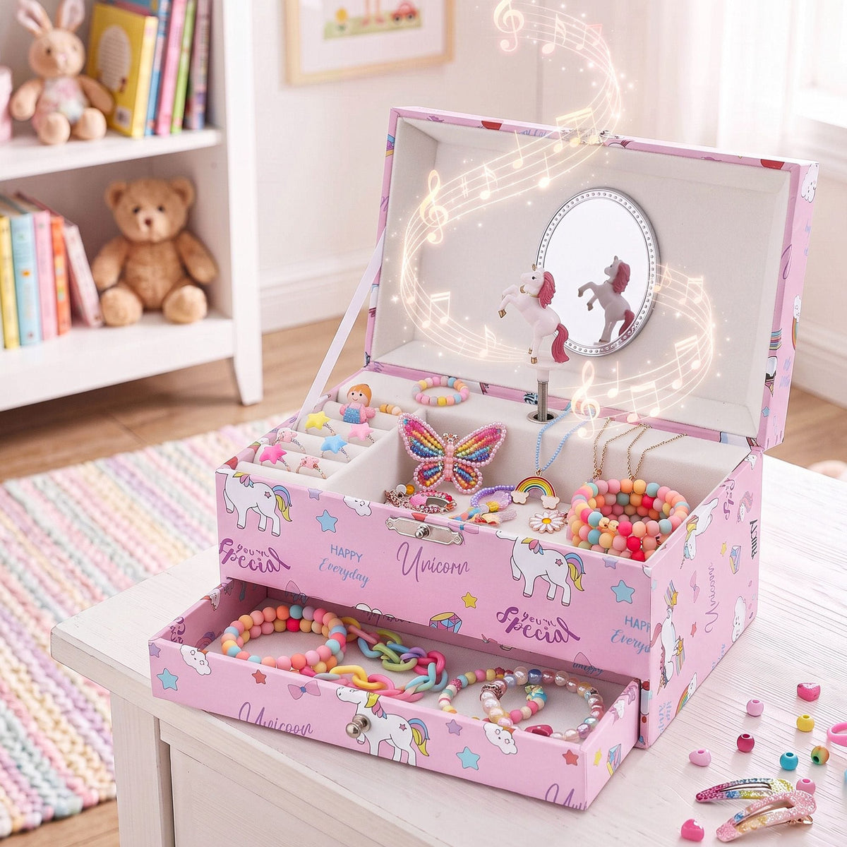 Alona.com.au Baby & Kids > Kid's Furniture > Toy Boxes Keezi Kids Jewellery Box Organiser for Girls Kids Music Box with Mirror