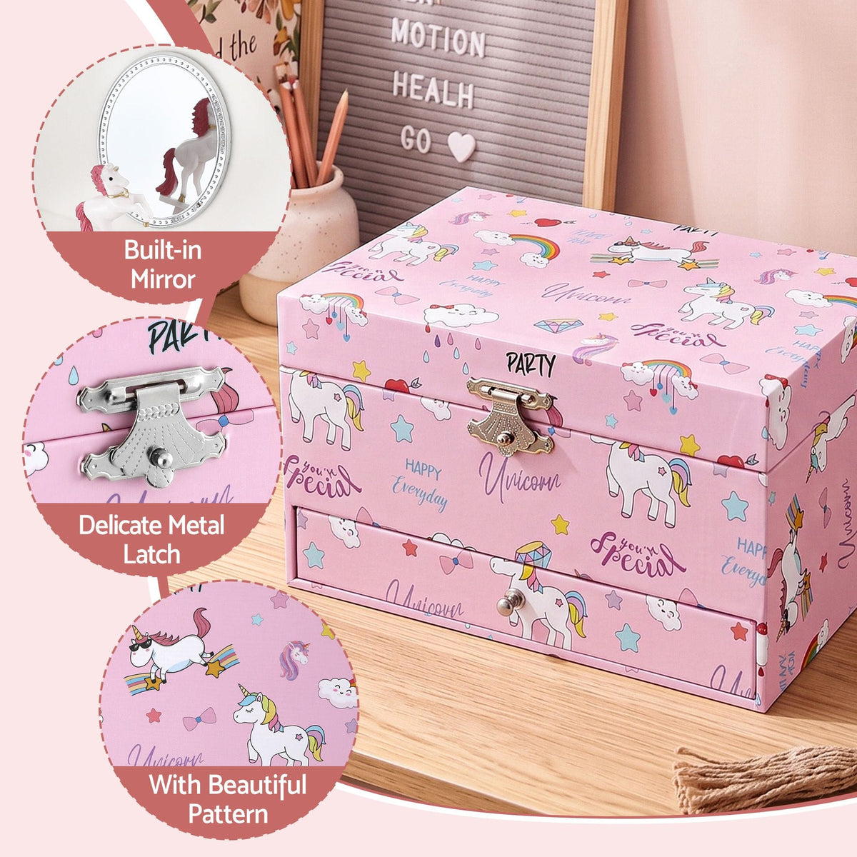 Alona.com.au Baby & Kids > Kid's Furniture > Toy Boxes Keezi Kids Jewellery Box Organiser for Girls Kids Music Box with Mirror