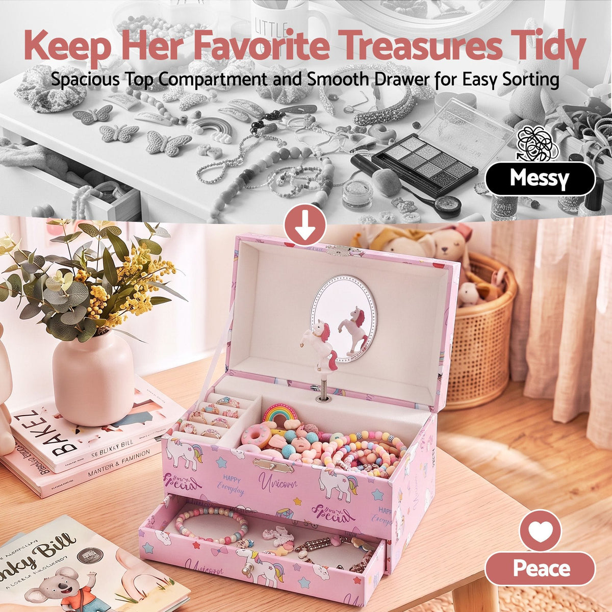 Alona.com.au Baby & Kids > Kid's Furniture > Toy Boxes Keezi Kids Jewellery Box Organiser for Girls Kids Music Box with Mirror