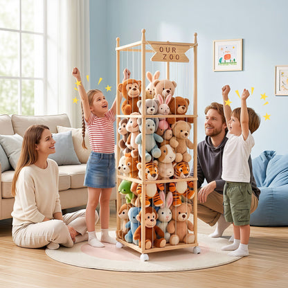 Alona.com.au Baby & Kids > Kid's Furniture > Toy Boxes Keezi Stuffed Animal Storage Wooden Toy Holder with Wheels Soft Toy Storage Zoo Cage Stuffy Toy Storage Organizers with Elastic Cords for Playroom Bedroom Nursery