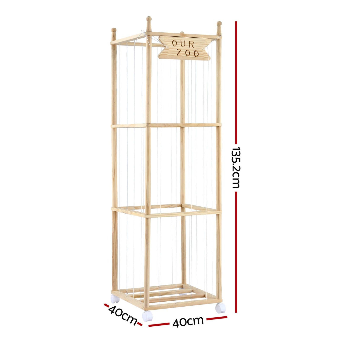 Alona.com.au Baby & Kids > Kid's Furniture > Toy Boxes Keezi Stuffed Animal Storage Wooden Toy Holder with Wheels Soft Toy Storage Zoo Cage Stuffy Toy Storage Organizers with Elastic Cords for Playroom Bedroom Nursery