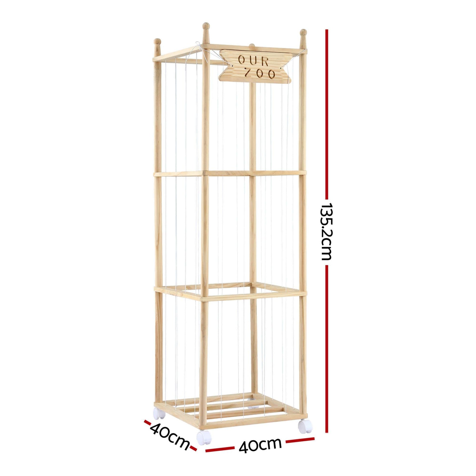 Alona.com.au Baby & Kids > Kid's Furniture > Toy Boxes Keezi Stuffed Animal Storage Wooden Toy Holder with Wheels Soft Toy Storage Zoo Cage Stuffy Toy Storage Organizers with Elastic Cords for Playroom Bedroom Nursery