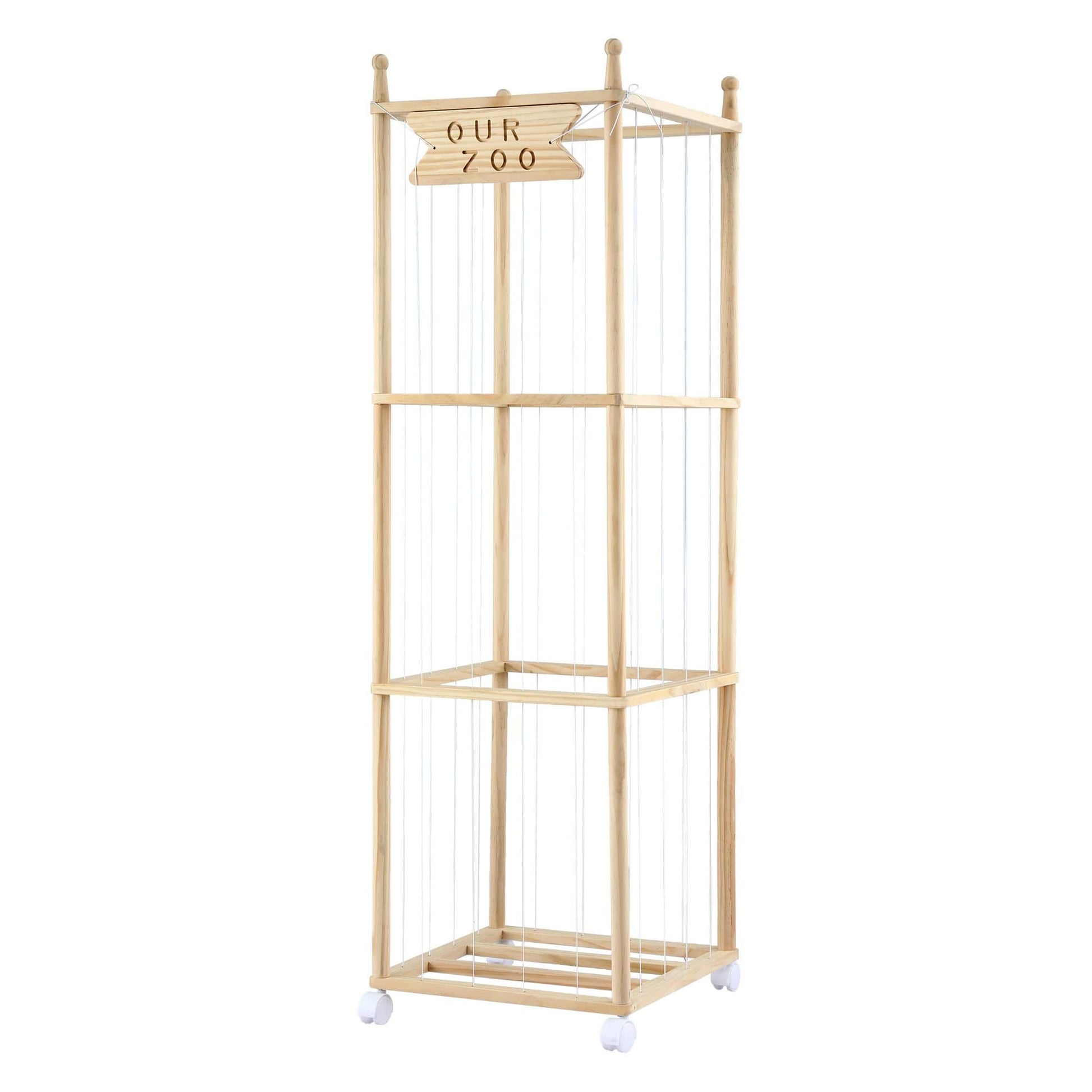 Alona.com.au Baby & Kids > Kid's Furniture > Toy Boxes Keezi Stuffed Animal Storage Wooden Toy Holder with Wheels Soft Toy Storage Zoo Cage Stuffy Toy Storage Organizers with Elastic Cords for Playroom Bedroom Nursery