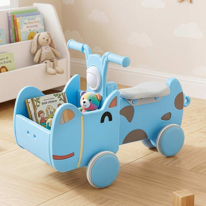 Alona.com.au Baby & Kids > Ride On Cars, Go-karts & Bikes > Ride On Cars KEEZI Kids Ride On Push Car Toys with Storage Space Animal Stickers Blue 67CMX43CM