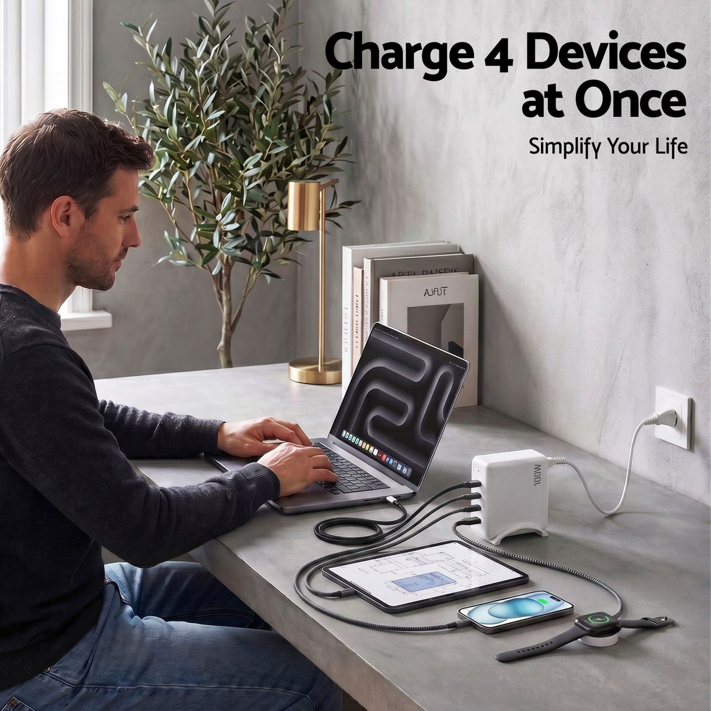 Alona.com.au Electronics > Battery Chargers & Power > Power Banks & Chargers Devanti USB C Charger 100W Fast Charger 4 Port GaN Desktop Station White