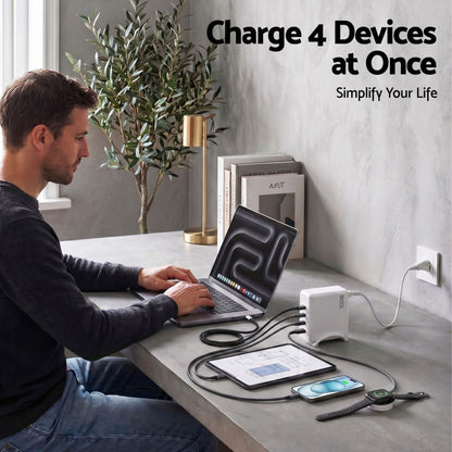 Alona.com.au Electronics > Battery Chargers & Power > Power Banks & Chargers Devanti USB C Charger 100W Fast Charger 4 Port GaN Desktop Station White