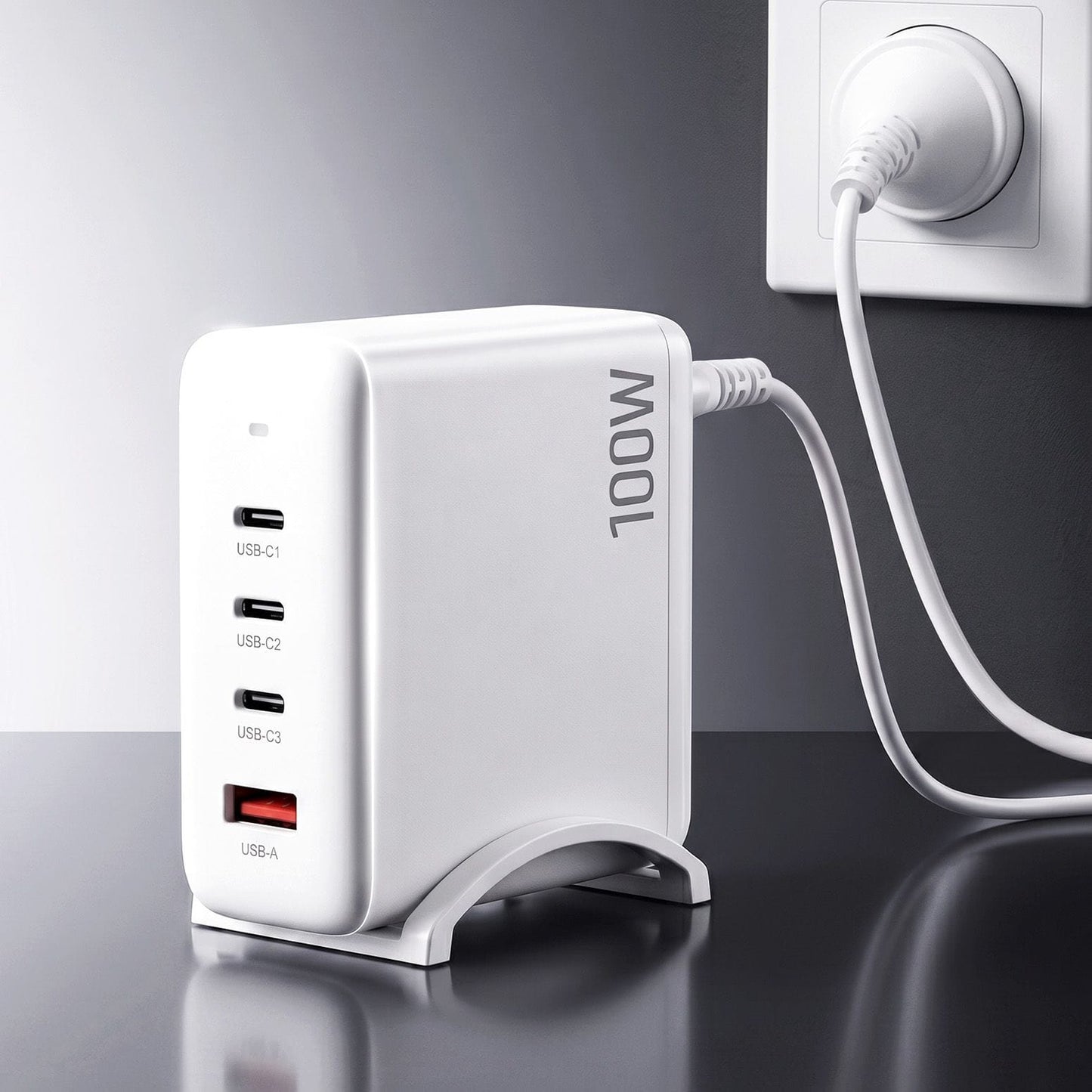 Alona.com.au Electronics > Battery Chargers & Power > Power Banks & Chargers Devanti USB C Charger 100W Fast Charger 4 Port GaN Desktop Station White
