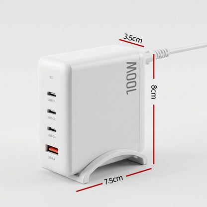 Alona.com.au Electronics > Battery Chargers & Power > Power Banks & Chargers Devanti USB C Charger 100W Fast Charger 4 Port GaN Desktop Station White