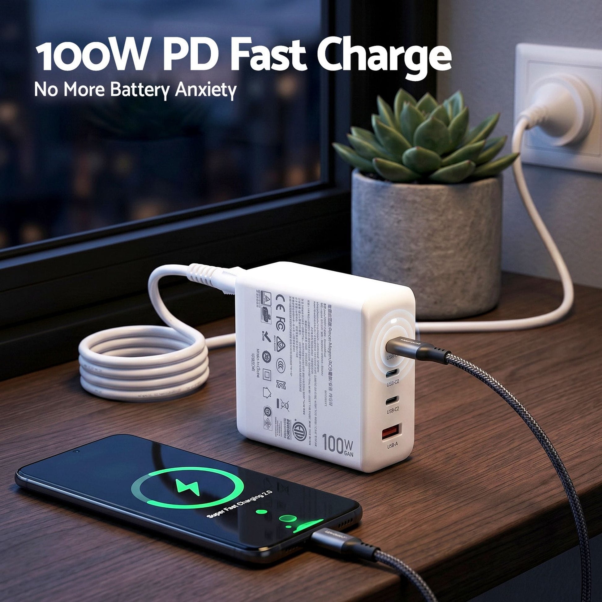 Alona.com.au Electronics > Battery Chargers & Power > Power Banks & Chargers Devanti USB C Charger 100W Fast Charger 4 Port GaN Desktop Station White
