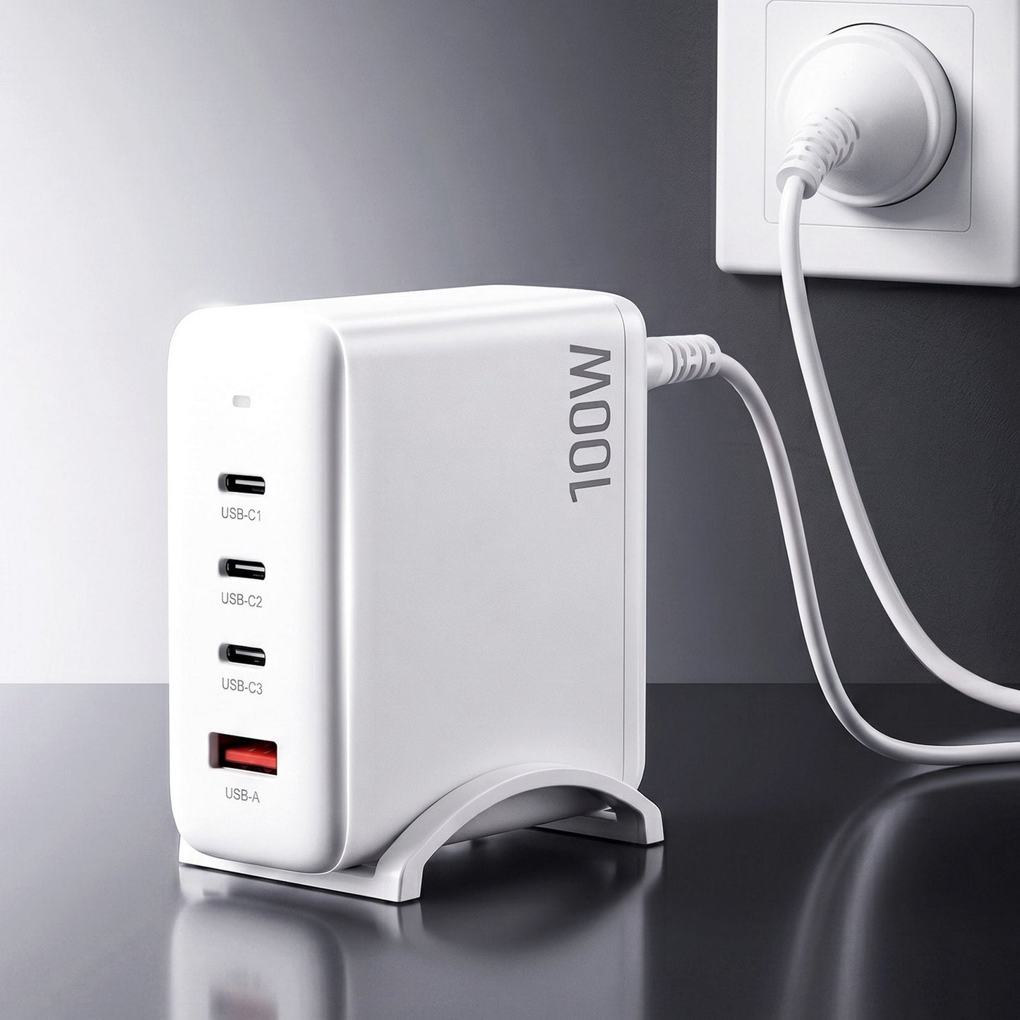 Alona.com.au Electronics > Battery Chargers & Power > Power Banks & Chargers Devanti USB C Charger 100W Fast Charger 4 Port GaN Desktop Station White
