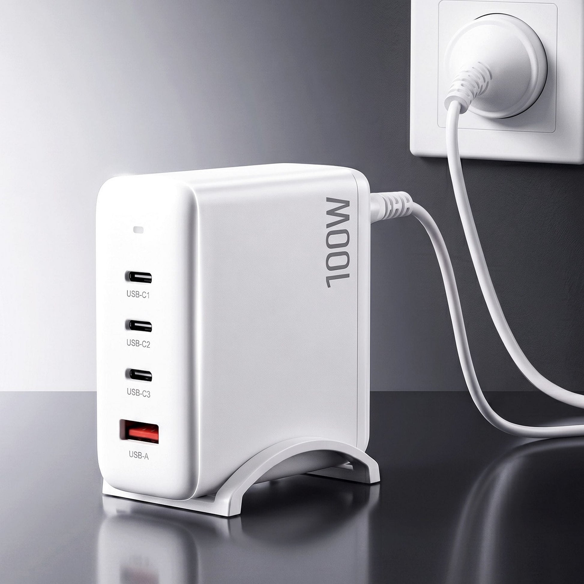 Alona.com.au Electronics > Battery Chargers & Power > Power Banks & Chargers Devanti USB C Charger 100W Fast Charger 4 Port GaN Desktop Station White