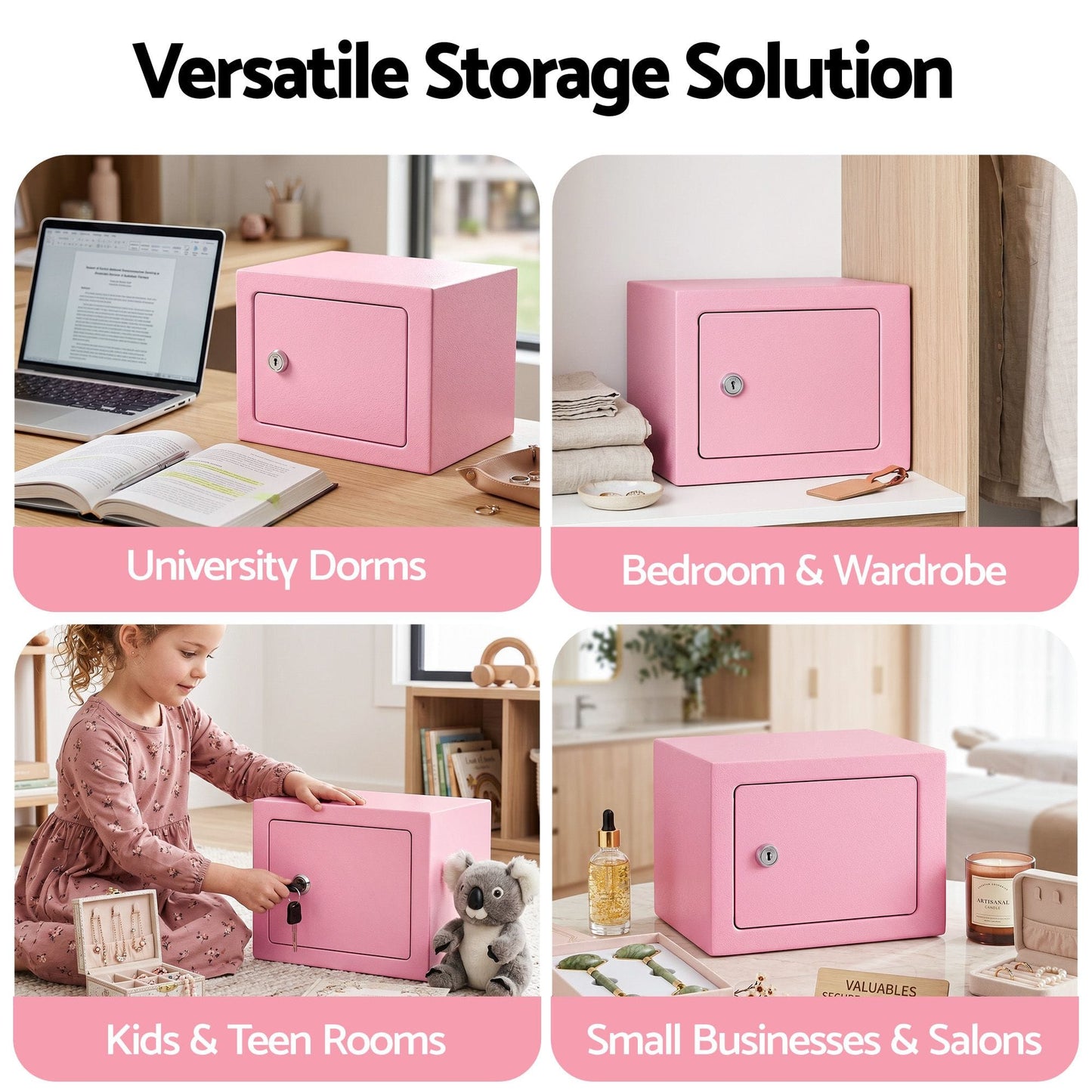 Alona.com.au Electronics > Business & Home Security > Safes & Lock Boxes UL-Tech 6.5L Small Safe Box with Key Lock for Cash Mini Home Security Safe Pink