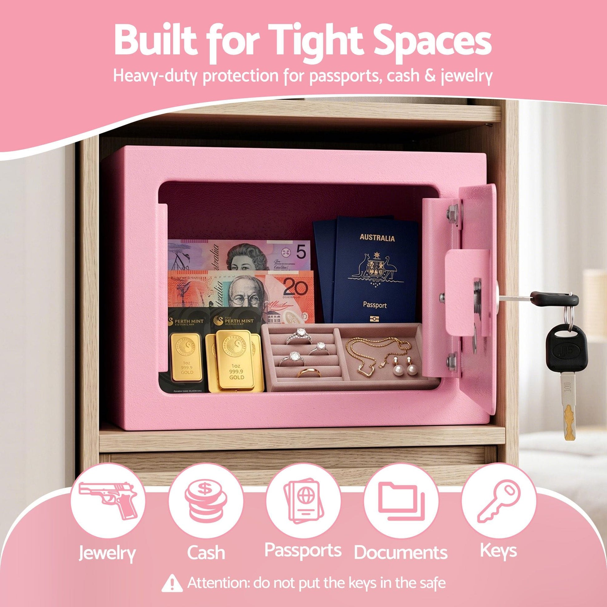 Alona.com.au Electronics > Business & Home Security > Safes & Lock Boxes UL-Tech 6.5L Small Safe Box with Key Lock for Cash Mini Home Security Safe Pink