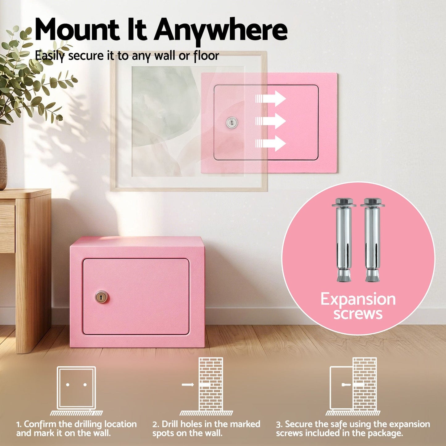 Alona.com.au Electronics > Business & Home Security > Safes & Lock Boxes UL-Tech 6.5L Small Safe Box with Key Lock for Cash Mini Home Security Safe Pink