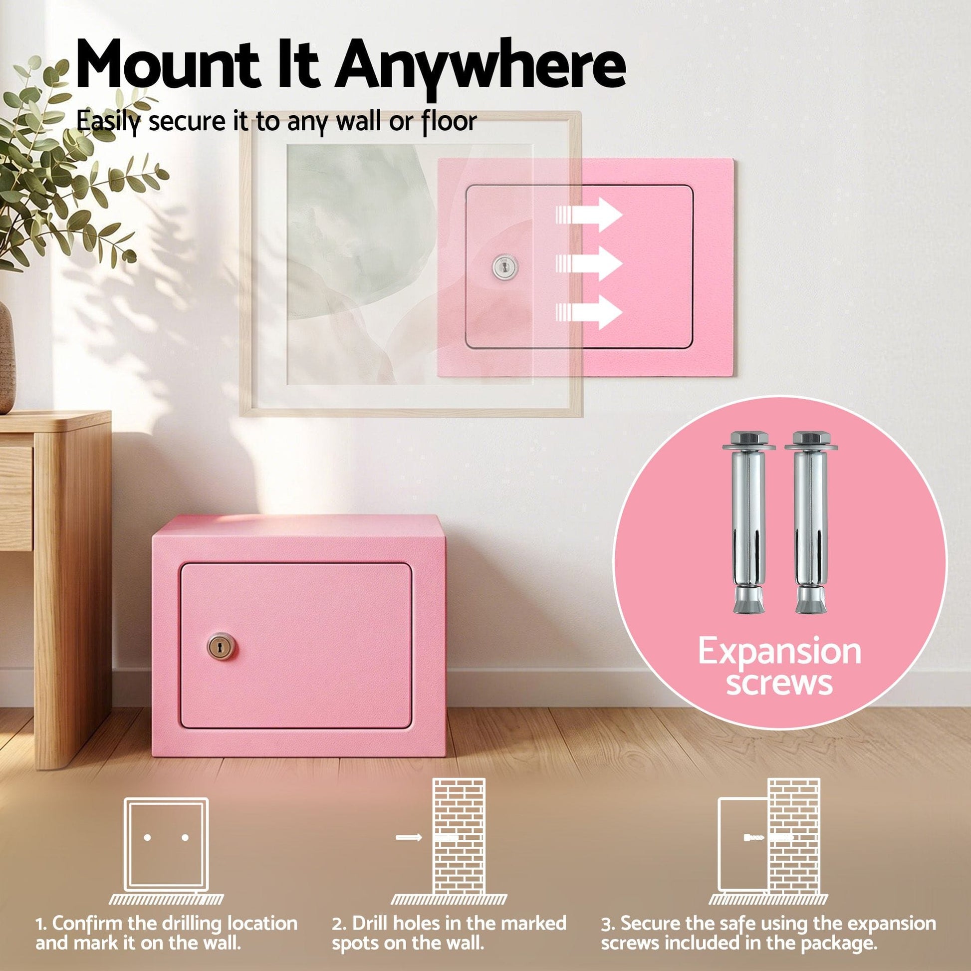 Alona.com.au Electronics > Business & Home Security > Safes & Lock Boxes UL-Tech 6.5L Small Safe Box with Key Lock for Cash Mini Home Security Safe Pink