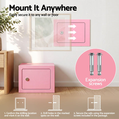 Alona.com.au Electronics > Business & Home Security > Safes & Lock Boxes UL-Tech 6.5L Small Safe Box with Key Lock for Cash Mini Home Security Safe Pink