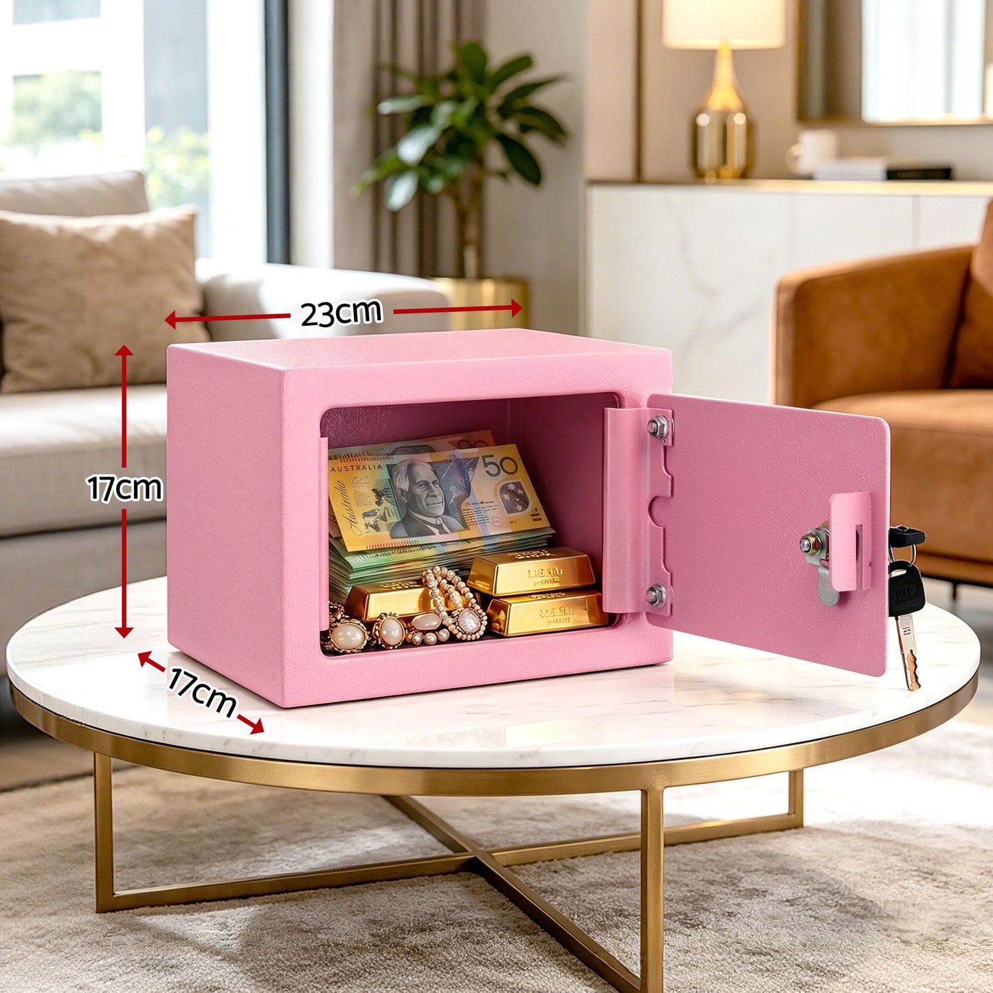 Alona.com.au Electronics > Business & Home Security > Safes & Lock Boxes UL-Tech 6.5L Small Safe Box with Key Lock for Cash Mini Home Security Safe Pink