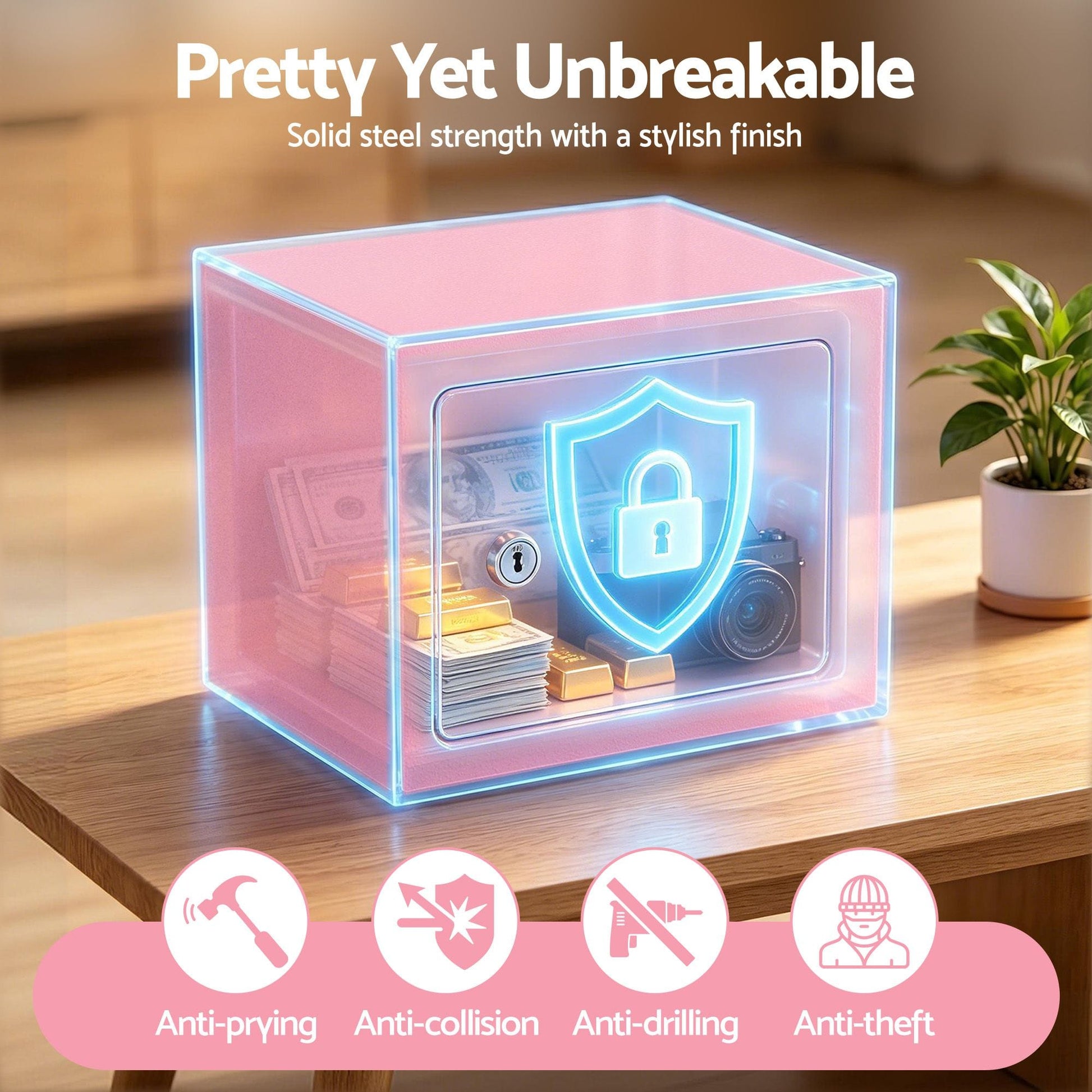 Alona.com.au Electronics > Business & Home Security > Safes & Lock Boxes UL-Tech 6.5L Small Safe Box with Key Lock for Cash Mini Home Security Safe Pink