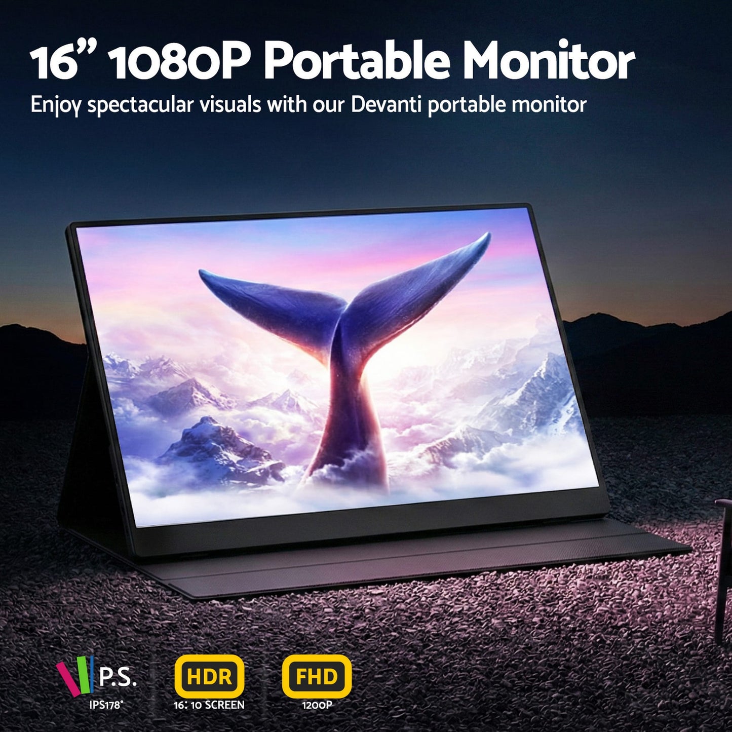 Alona.com.au Electronics > Computer Accessories > Computer Monitors & Accessories Devanti Portable Monitor Laptop Extender USB C Travel Display 16 Inch Black