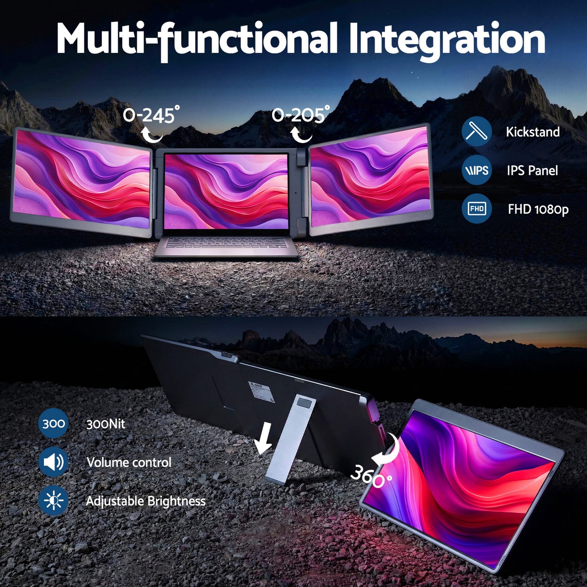 Alona.com.au Electronics > Computer Accessories > Computer Monitors & Accessories Devanti Triple Portable Monitor Laptop Screen Extender 15.6" Dual Display FHD IPS