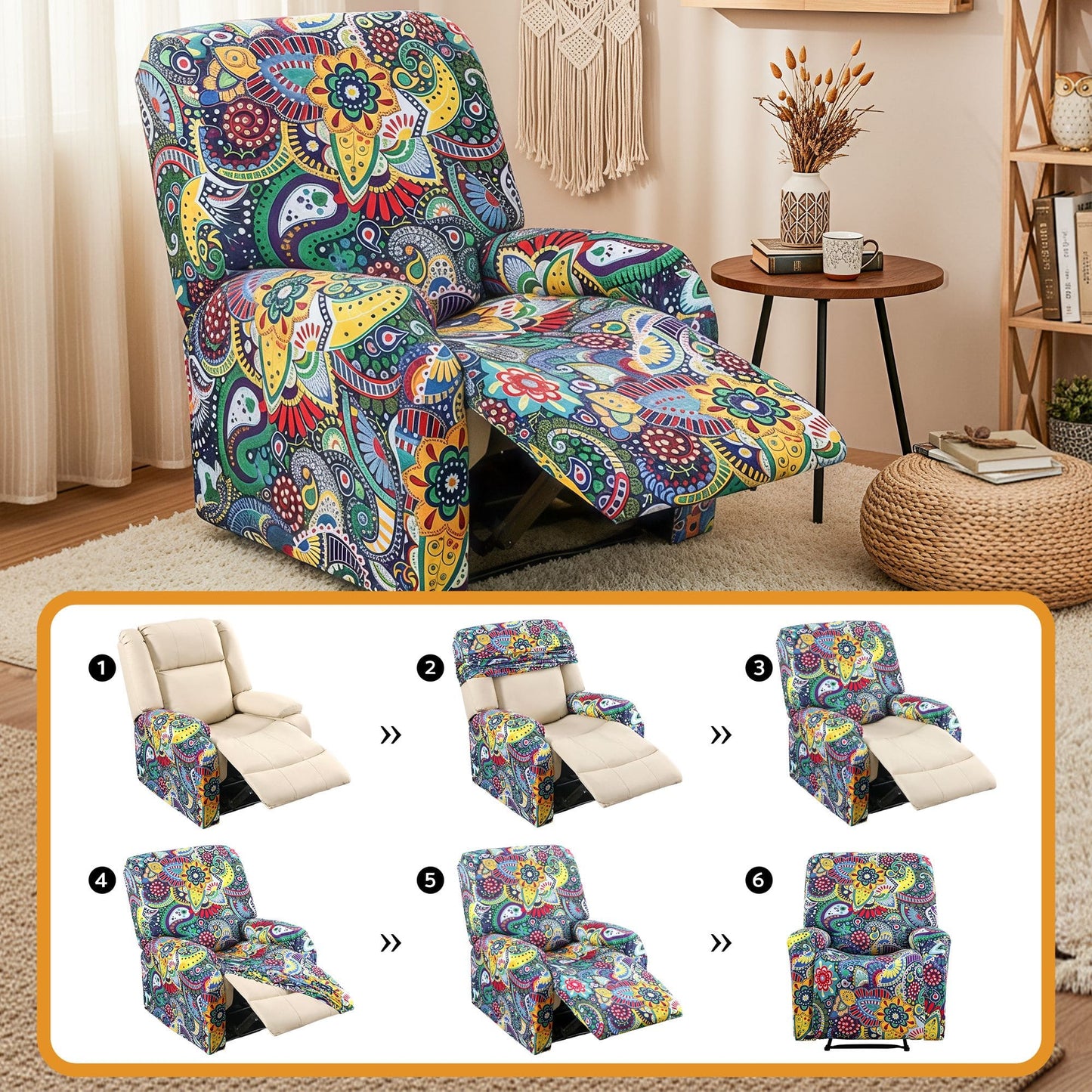 Alona.com.au Furniture > Bar Stools & Chairs > Arm Chairs & Recliners Artiss Stretch Kids Recliner Cover 4-Pieces Recliner Chair Slipcovers Printed Polyester
