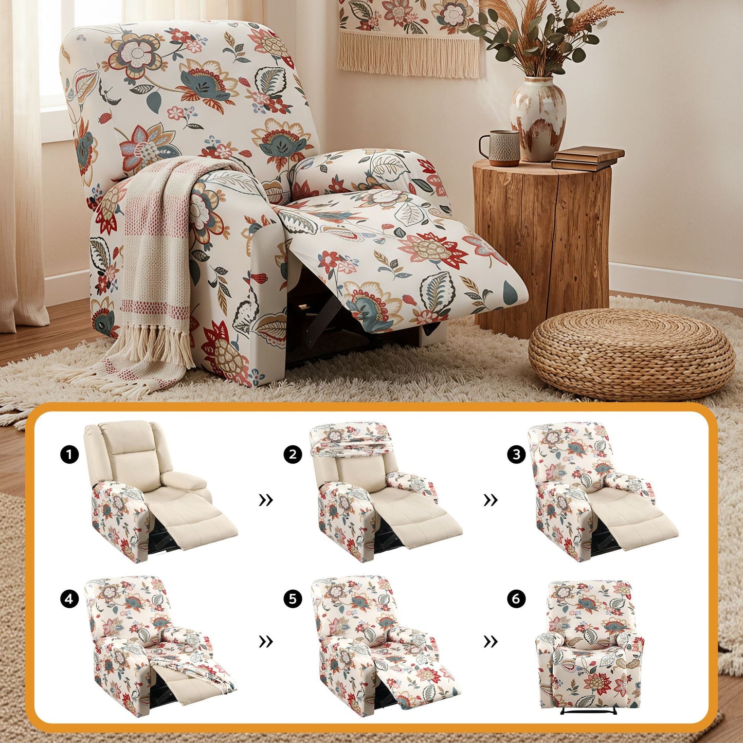 Alona.com.au Furniture > Bar Stools & Chairs > Arm Chairs & Recliners Artiss Stretch Kids Recliner Cover 4-Pieces Recliner Chair Slipcovers Printed Polyester
