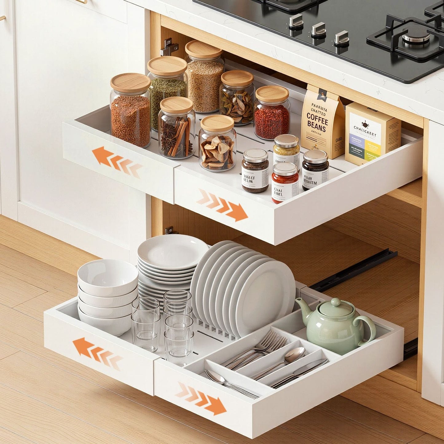Alona.com.au Furniture > Bathroom > Bathroom Cabinets, Cupboards & Storage Artiss 2 Pack Pull Out Drawers for Cabinets Expandable Cabinet Organizer White