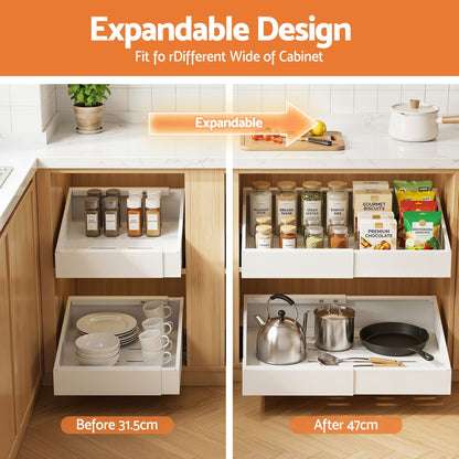 Alona.com.au Furniture > Bathroom > Bathroom Cabinets, Cupboards & Storage Artiss 2 Pack Pull Out Drawers for Cabinets Expandable Cabinet Organizer White