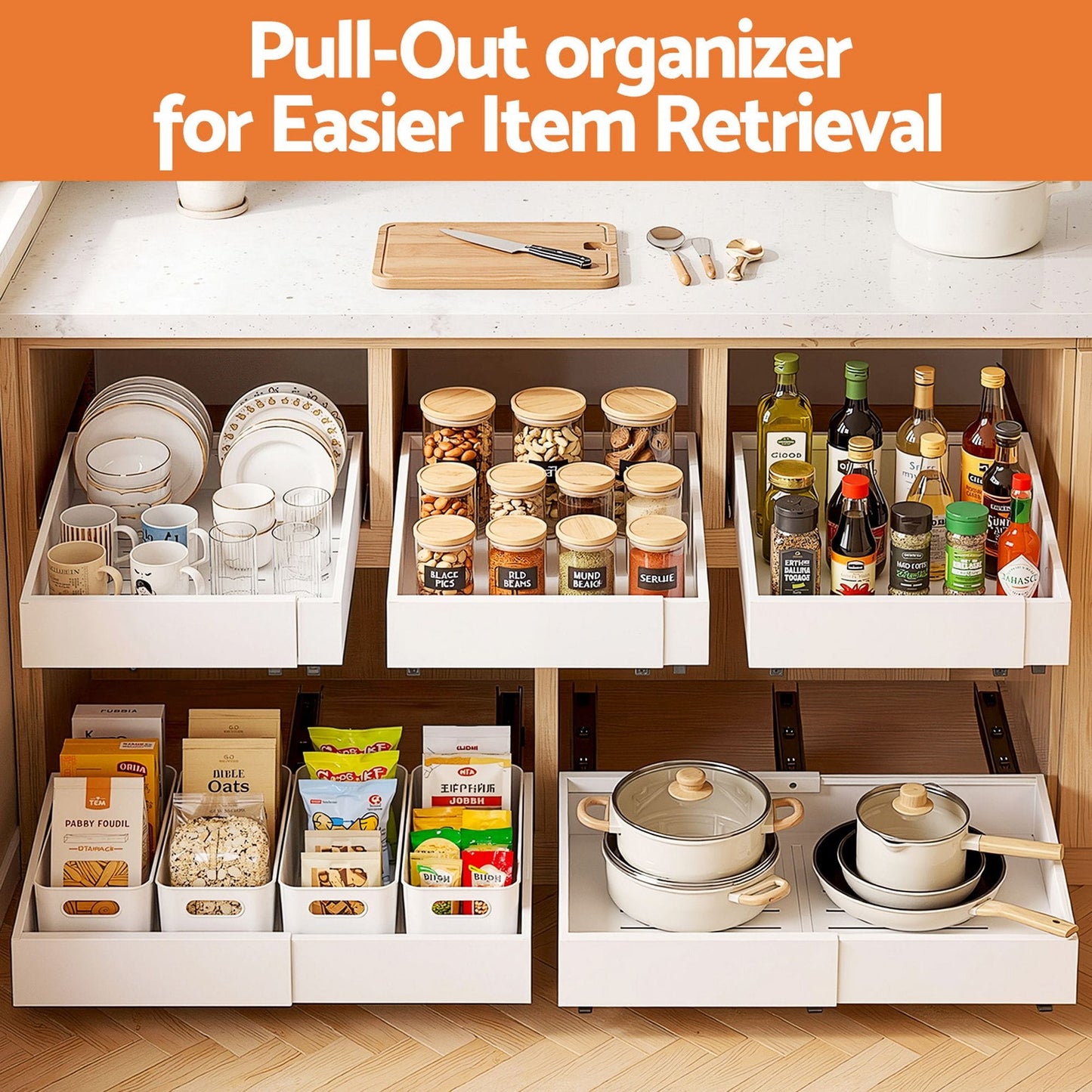 Alona.com.au Furniture > Bathroom > Bathroom Cabinets, Cupboards & Storage Artiss 2 Pack Pull Out Drawers for Cabinets Expandable Cabinet Organizer White